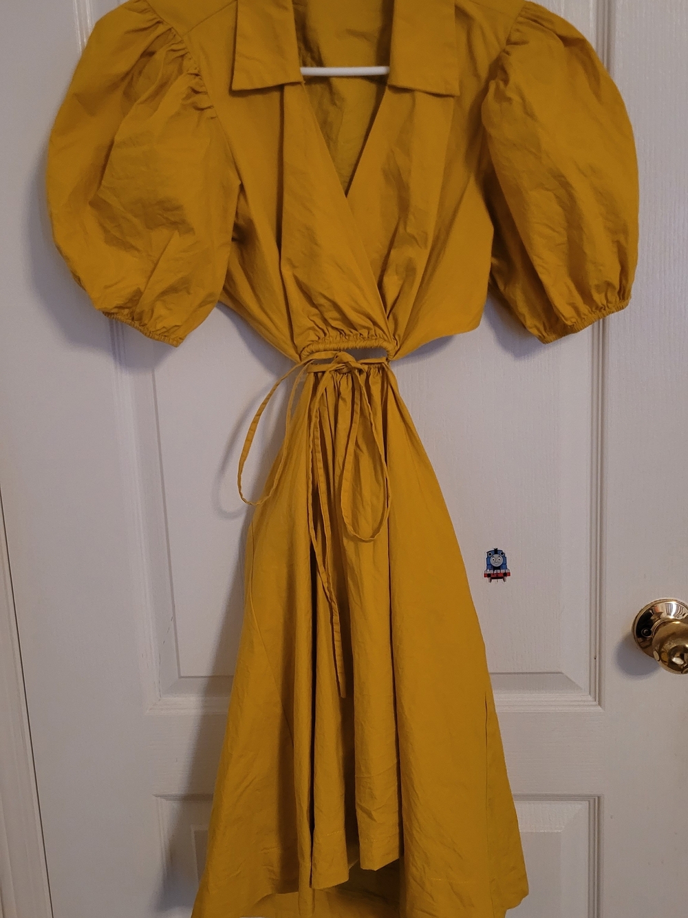 En Saison Mustard Cutout Mini Dress with Puff Sleeves